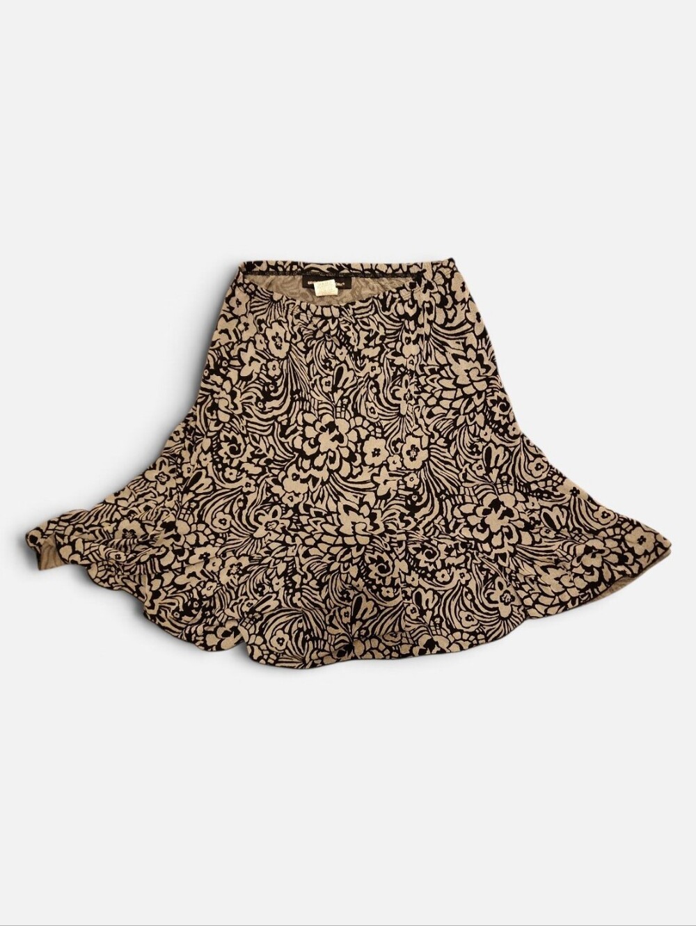 Floral A-Line Skirt in Beige and Black - Women